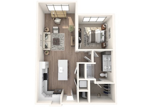 Floor plan for 1 bed, 1 bath, 833 sqft